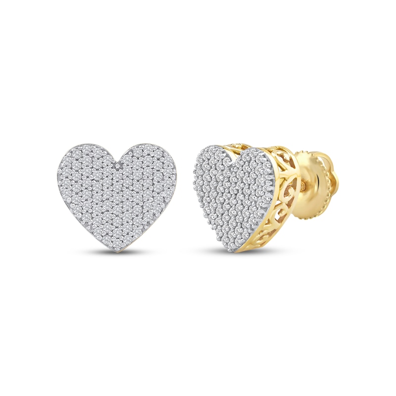 Main Image 1 of Men's Multi-Diamond Heart Stud Earrings 1/3 ct tw 10K Yellow Gold