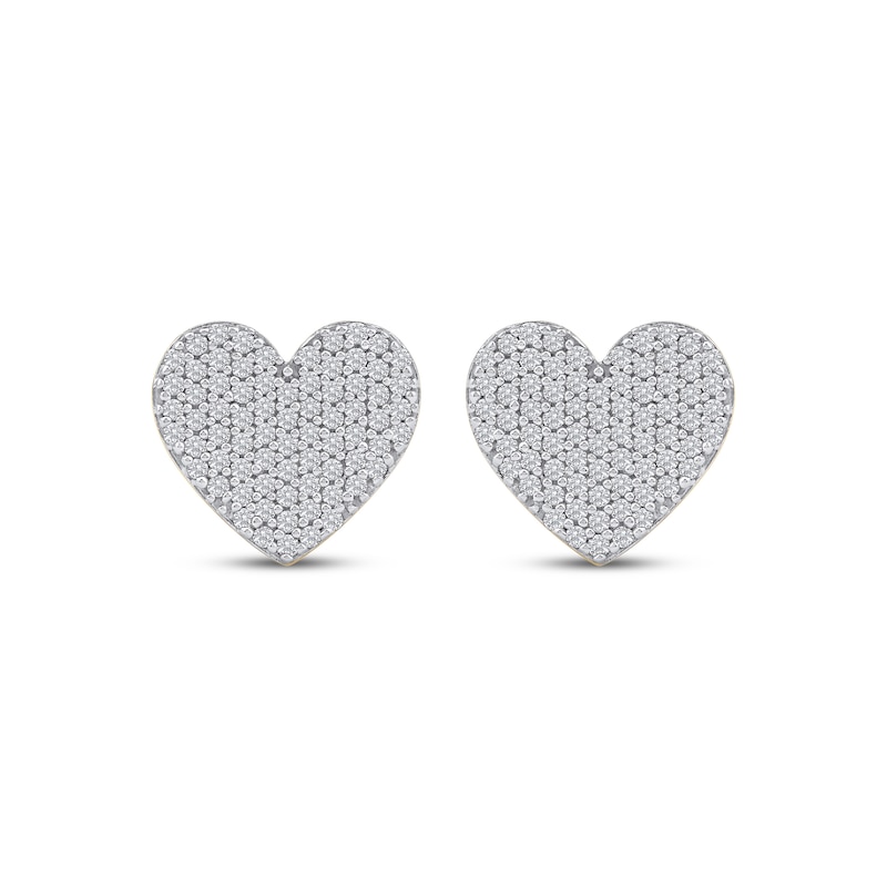 Main Image 2 of Men's Multi-Diamond Heart Stud Earrings 1/3 ct tw 10K Yellow Gold