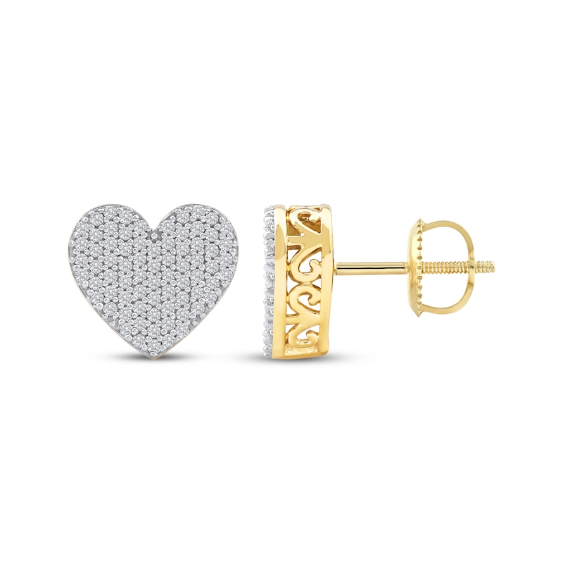 Main Image 3 of Men's Multi-Diamond Heart Stud Earrings 1/3 ct tw 10K Yellow Gold