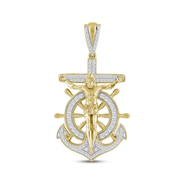 Diamond Crucifix & Anchor Charm 1/3 ct tw 10K Yellow Gold