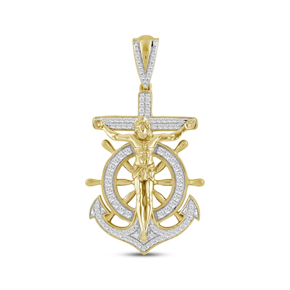 Diamond Crucifix & Anchor Charm 1/3 ct tw 10K Yellow Gold