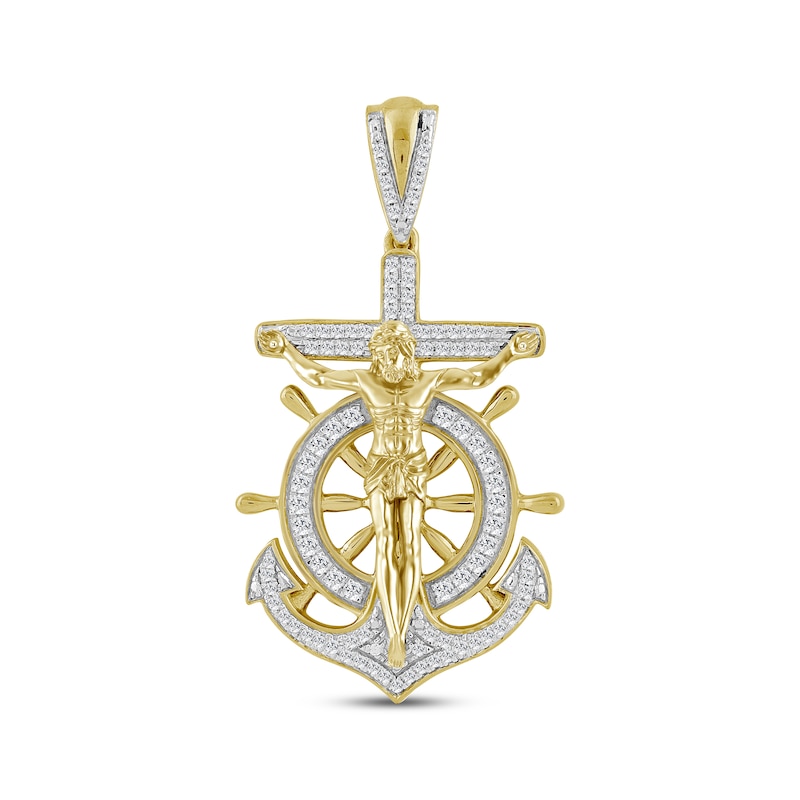 Main Image 1 of Diamond Crucifix & Anchor Charm 1/3 ct tw 10K Yellow Gold