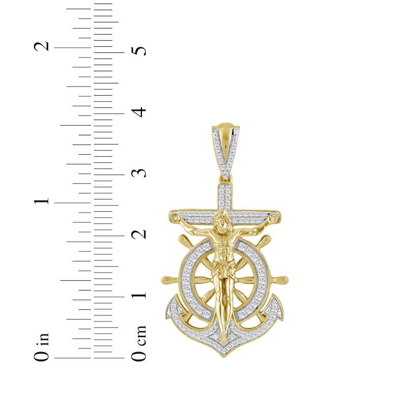 Main Image 3 of Diamond Crucifix & Anchor Charm 1/3 ct tw 10K Yellow Gold