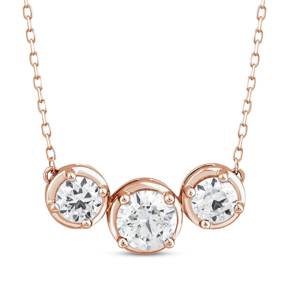 Memories Moments Magic Three-Stone Lab-Grown Diamond Necklace 1-1/2 ct tw 14K Rose Gold 18"
