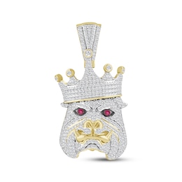 Diamond & Simulated Ruby Bulldog with Crown Charm 1-1/4 ct tw 10K Yellow Gold