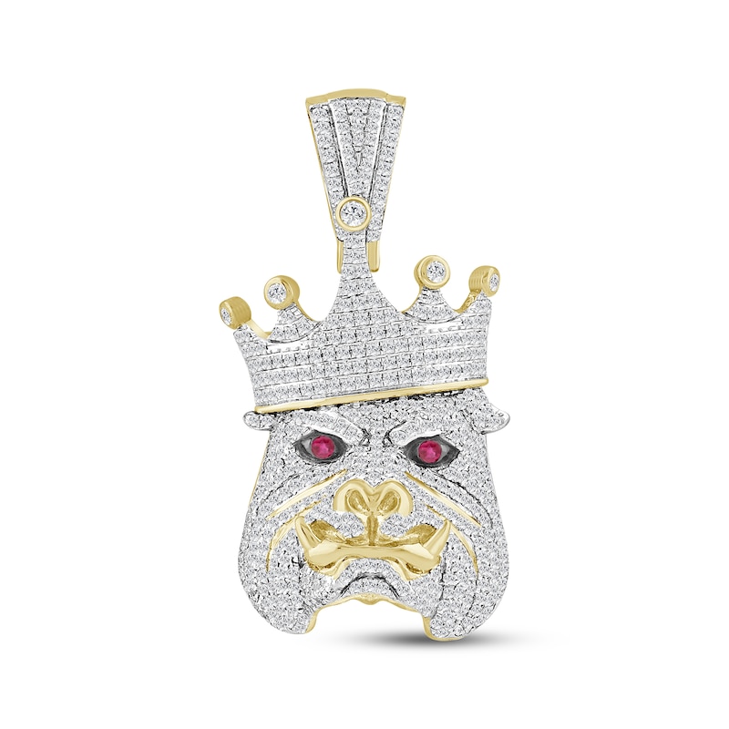 Main Image 1 of Diamond & Simulated Ruby Bulldog with Crown Charm 1-1/4 ct tw 10K Yellow Gold