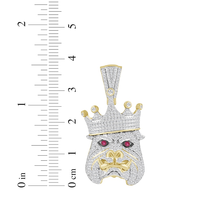 Main Image 3 of Diamond & Simulated Ruby Bulldog with Crown Charm 1-1/4 ct tw 10K Yellow Gold