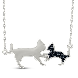 Black Diamond Cat & Kitten Necklace 1/15 ct tw Sterling Silver 18"