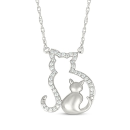 Diamond Cat & Kitten Necklace 1/6 ct tw Sterling Silver 18"