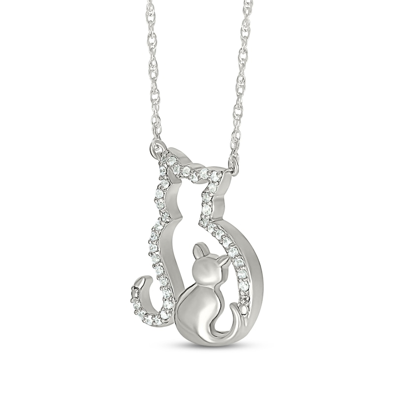 Main Image 2 of Diamond Cat & Kitten Necklace 1/6 ct tw Sterling Silver 18&quot;
