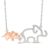 Thumbnail Image 1 of Diamond Mother & Baby Elephant Necklace 1/10 ct tw Sterling Silver & 10K Rose Gold 18&quot;