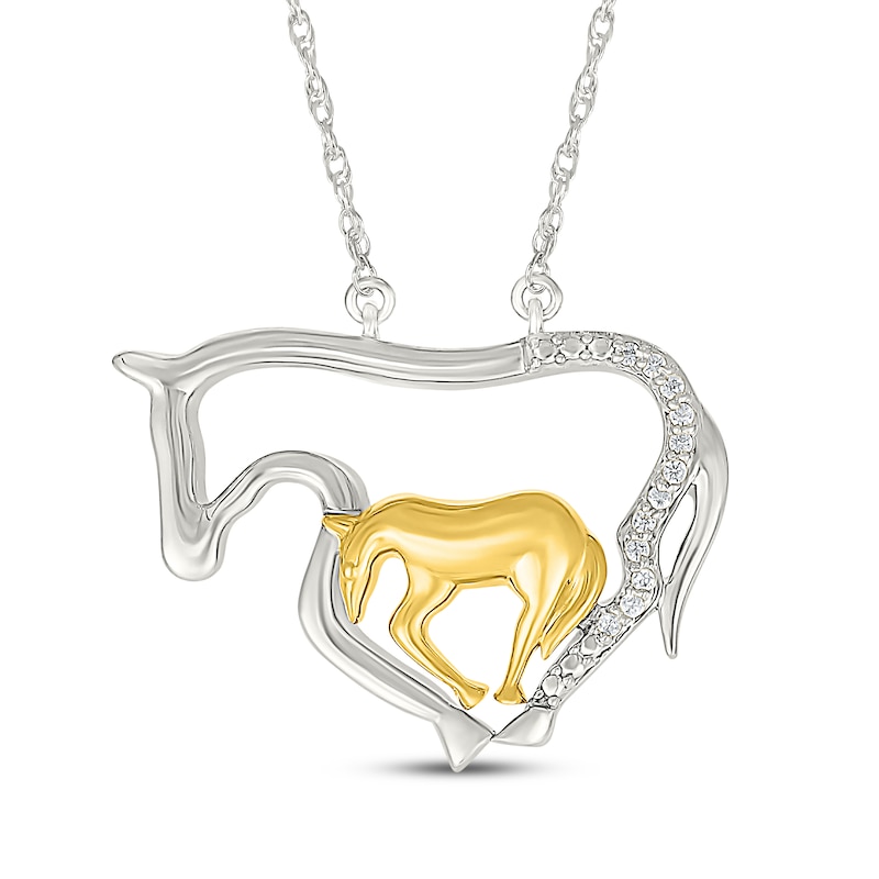 Main Image 1 of Diamond Horse & Colt Necklace 1/20 ct tw Sterling Silver & 10K Yellow Gold 18&quot;