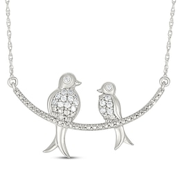 Diamond Mother & Baby Bird Necklace 1/10 ct tw Sterling Silver 18"