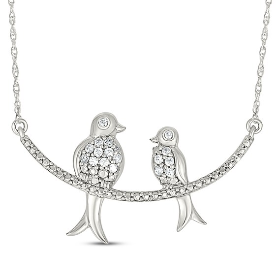 Diamond Mother & Baby Bird Necklace 1/10 ct tw Sterling Silver 18"