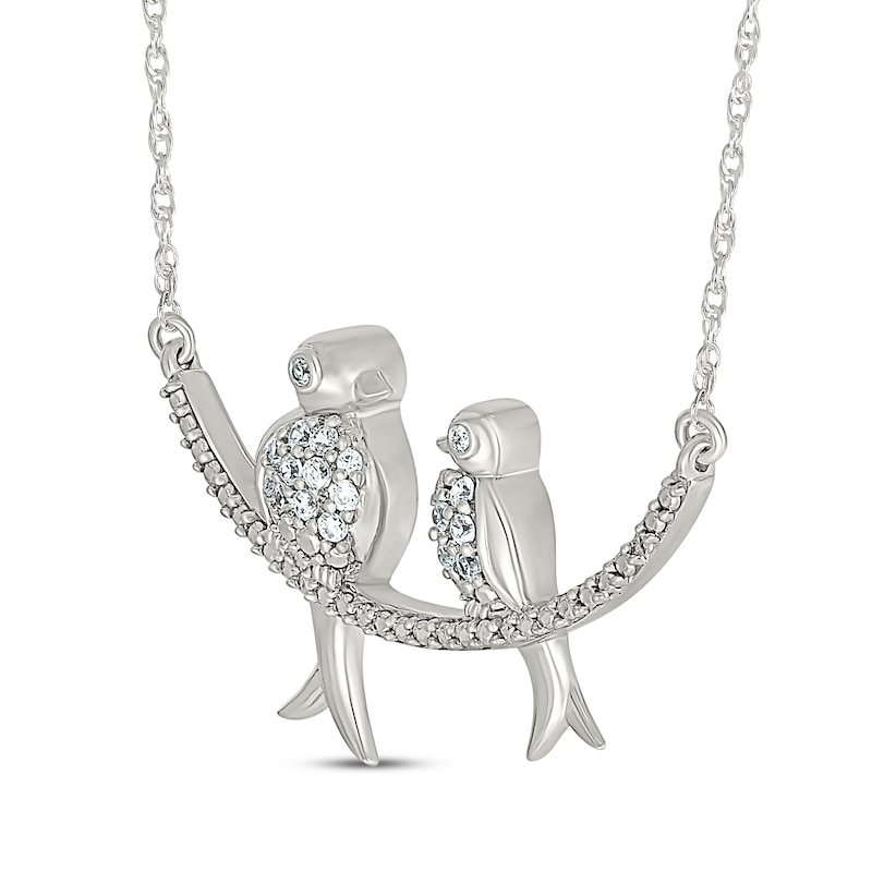 Main Image 2 of Diamond Mother & Baby Bird Necklace 1/10 ct tw Sterling Silver 18&quot;
