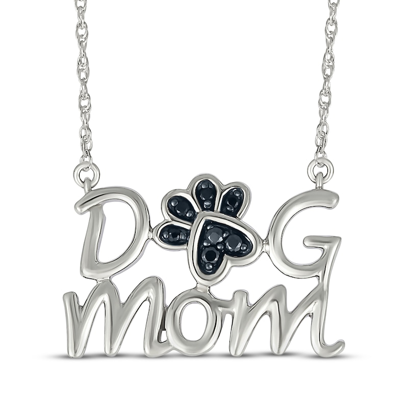 Main Image 1 of Black Diamond &quot;Dog Mom&quot; Paw Print Necklace 1/20 ct tw Sterling Silver 18&quot;