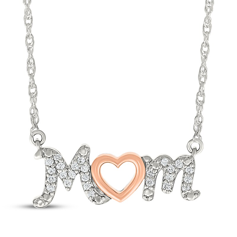 Main Image 1 of Diamond &quot;Mom&quot; Heart Necklace 1/10 ct tw Sterling Silver & 10K Rose Gold 18&quot;