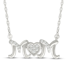 Diamond "Mom" Heart Necklace 1/15 ct tw Sterling Silver 18"