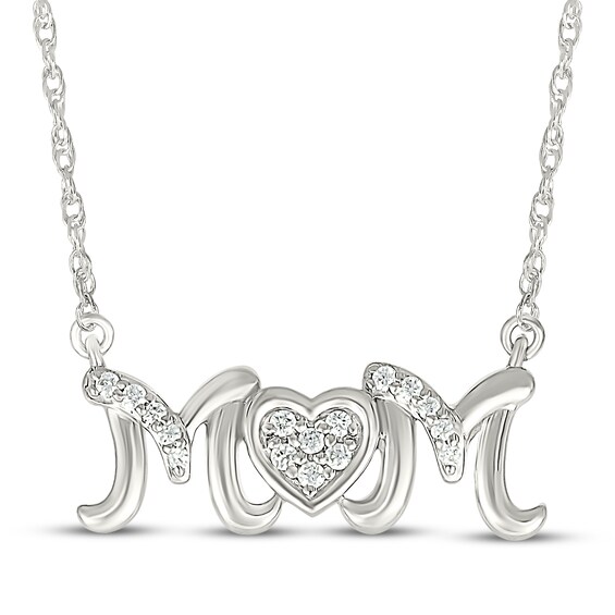 Diamond "Mom" Heart Necklace 1/15 ct tw Sterling Silver 18"