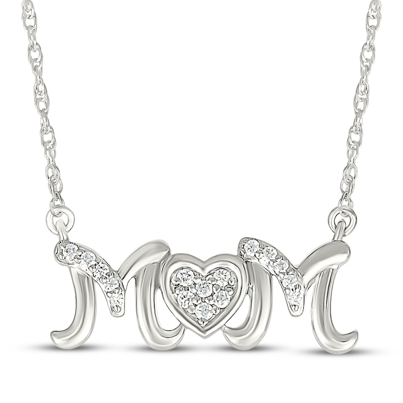 Main Image 1 of Diamond &quot;Mom&quot; Heart Necklace 1/15 ct tw Sterling Silver 18&quot;