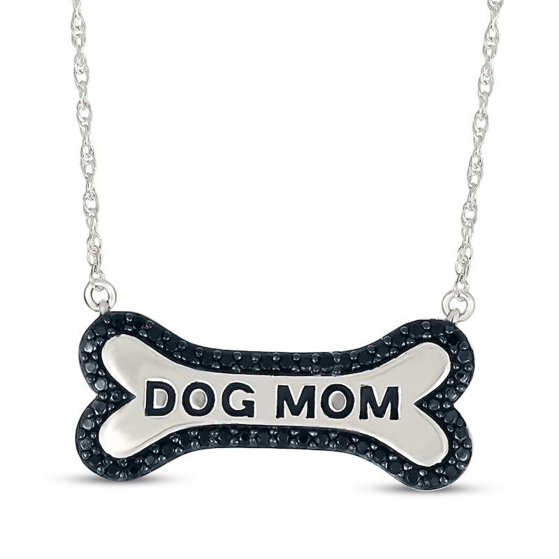 Main Image 1 of Black Diamond &quot;Dog Mom&quot; Bone Necklace 1/5 ct tw Sterling Silver 18&quot;