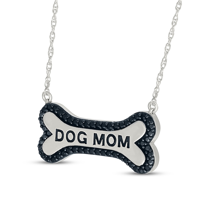Main Image 2 of Black Diamond &quot;Dog Mom&quot; Bone Necklace 1/5 ct tw Sterling Silver 18&quot;