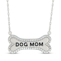 Diamond "Dog Mom" Bone Necklace 1/5 ct tw Sterling Silver 18"