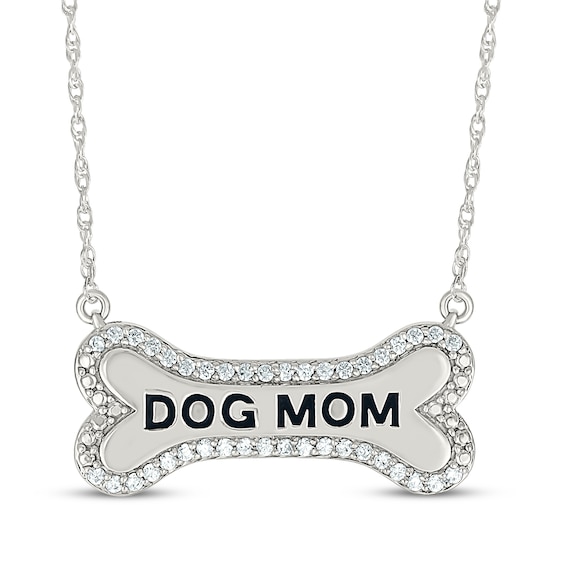 Diamond "Dog Mom" Bone Necklace 1/5 ct tw Sterling Silver 18"