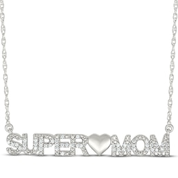 Diamond "Super Mom" Necklace 1/10 ct tw Sterling Silver 18"