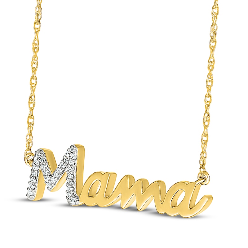 Main Image 2 of Diamond &quot;Mama&quot; Script Necklace 1/20 ct tw 10K Yellow Gold 18&quot;