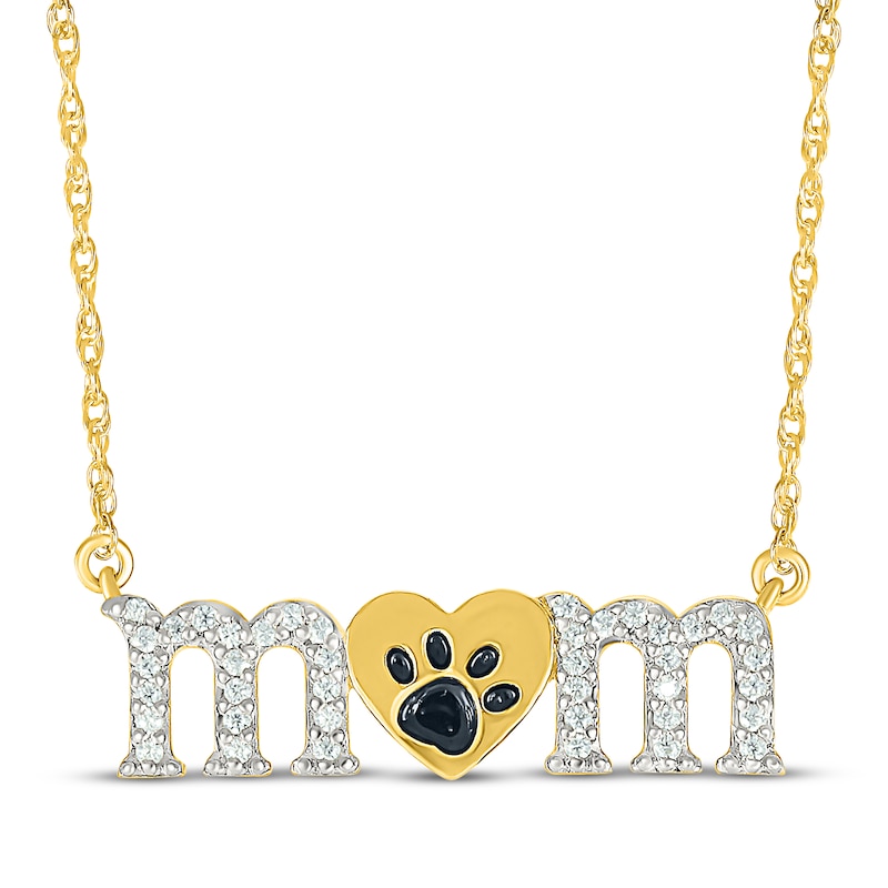 Main Image 1 of Diamond "Mom" Paw Print Heart Necklace 1/10 ct tw 10K Yellow Gold 18"