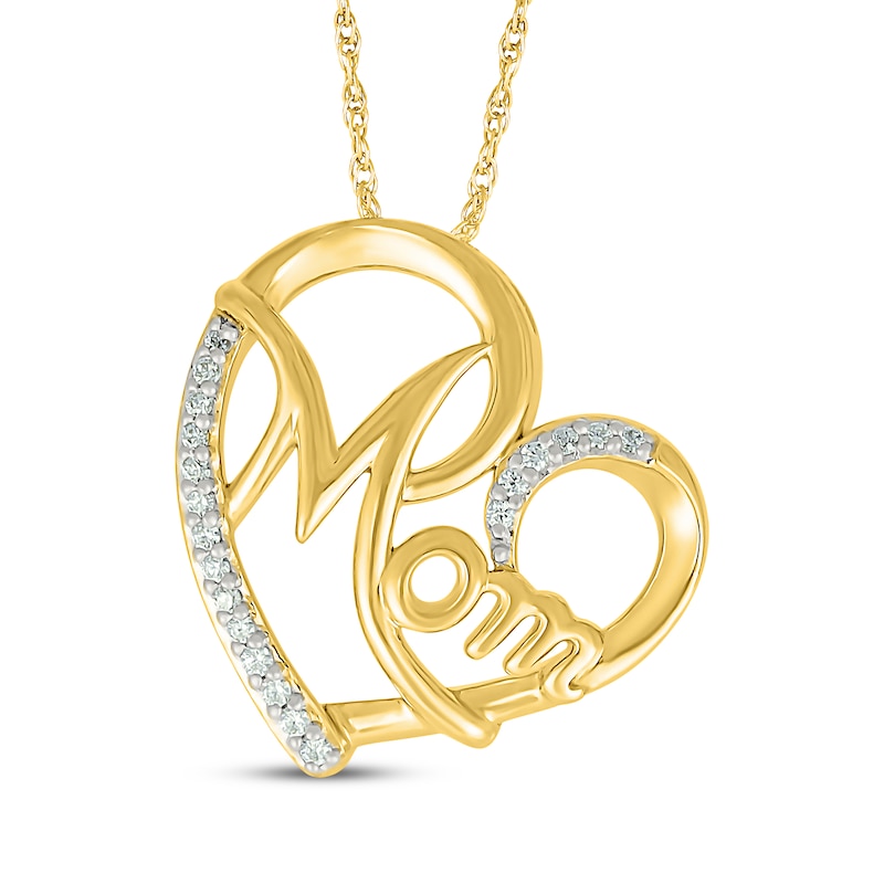 Main Image 1 of Diamond &quot;Mom&quot; Tilted Heart Necklace 1/15 ct tw 10K Yellow Gold 18&quot;