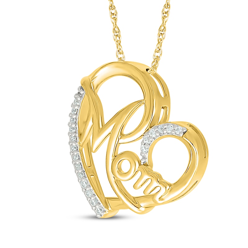 Main Image 2 of Diamond &quot;Mom&quot; Tilted Heart Necklace 1/15 ct tw 10K Yellow Gold 18&quot;