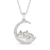 Thumbnail Image 1 of Diamond Crescent Moon Mother Cat & Kitten Necklace 1/20 ct tw Sterling Silver 18&quot;
