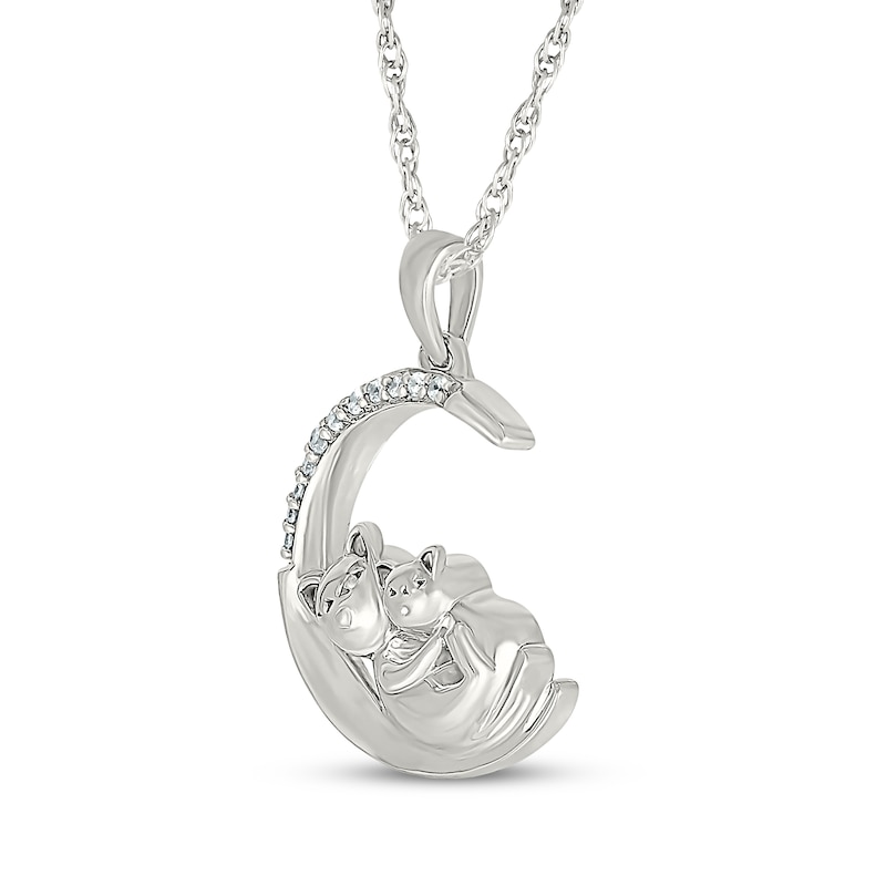 Main Image 2 of Diamond Crescent Moon Mother Cat & Kitten Necklace 1/20 ct tw Sterling Silver 18&quot;