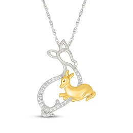 Diamond Mother Deer & Fawn Necklace 1/8 ct tw Sterling Silver & 10K Yellow Gold 18"