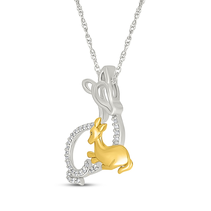 Main Image 2 of Diamond Mother Deer & Fawn Necklace 1/8 ct tw Sterling Silver & 10K Yellow Gold 18"