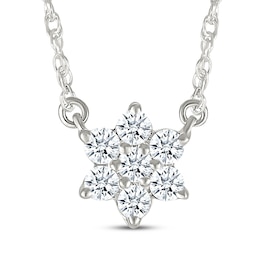 Multi-Diamond Flower Necklace 1/5 ct tw 10K White Gold 18"
