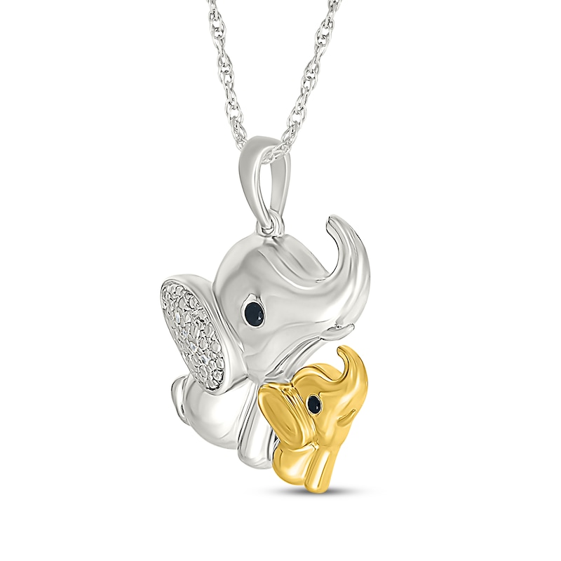 Main Image 2 of Mother & Baby Elephant Diamond Accent Necklace Sterling Silver & 10K Yellow Gold 18&quot;