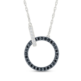 Black & White Diamond Linked Circles Necklace 1/6 ct tw Sterling Silver 18"