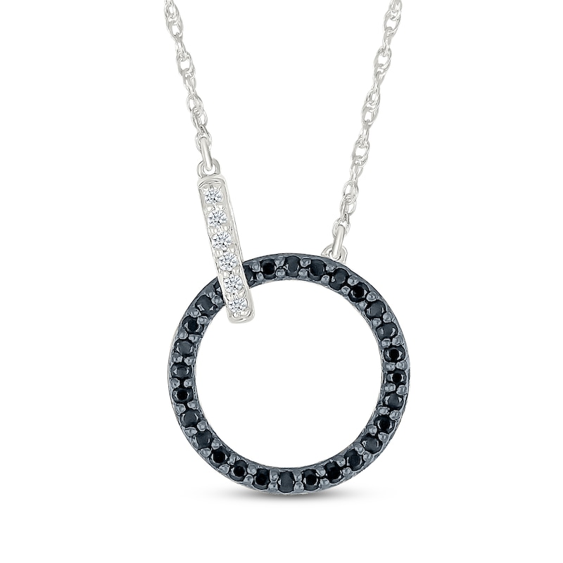 Main Image 1 of Black & White Diamond Linked Circles Necklace 1/6 ct tw Sterling Silver 18"