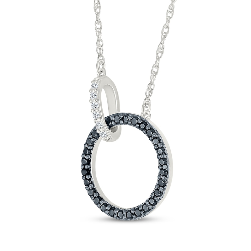 Main Image 2 of Black & White Diamond Linked Circles Necklace 1/6 ct tw Sterling Silver 18"