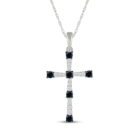 Black & White Diamond Cross Necklace 1/4 ct tw Sterling Silver 18"