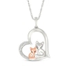 Thumbnail Image 1 of Diamond Accent Foxes Tilted Heart Necklace Sterling Silver & 10K Rose Gold 18&quot;