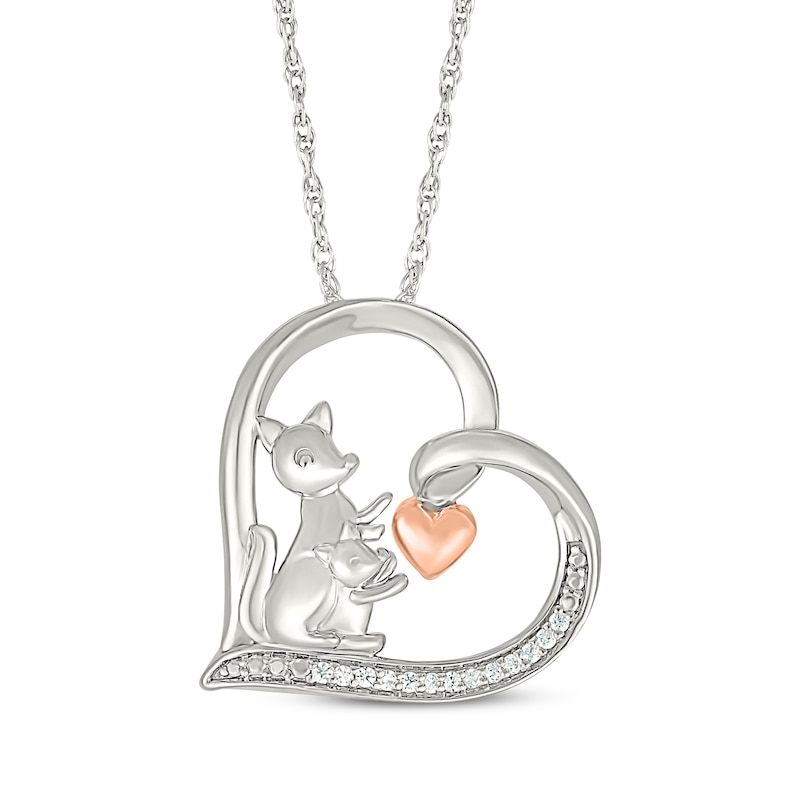 Main Image 1 of Diamond Kangaroos Tilted Heart Necklace 1/20 ct tw Sterling Silver & 10K Rose Gold 18&quot;