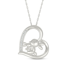 Diamond Bunnies Tilted Heart Necklace 1/20 ct tw Sterling Silver 18"