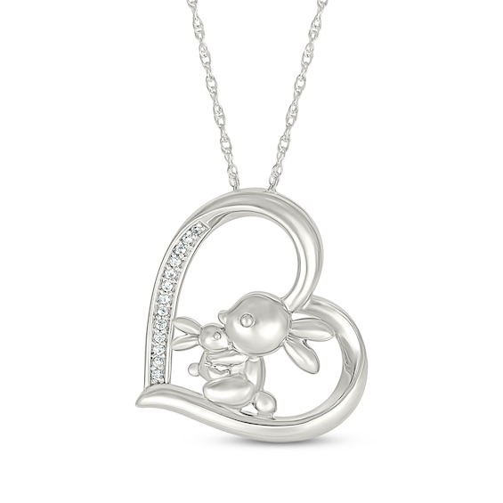 Diamond Bunnies Tilted Heart Necklace 1/20 ct tw Sterling Silver 18"