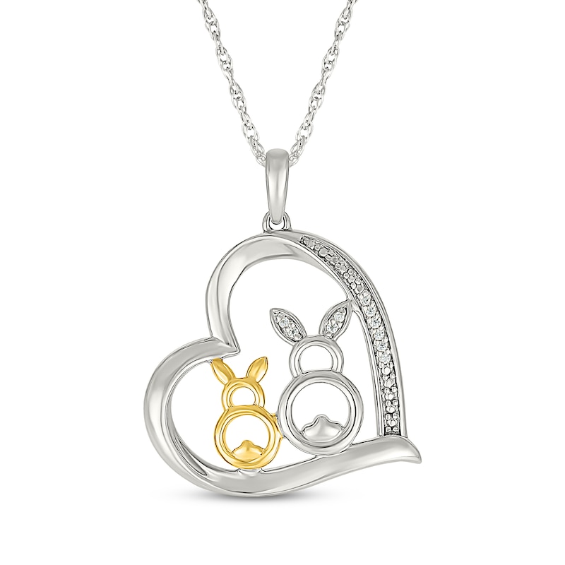 Main Image 1 of Diamond Accent Bunnies Tilted Heart Necklace Sterling Silver & 10K Yellow Gold 18&quot;