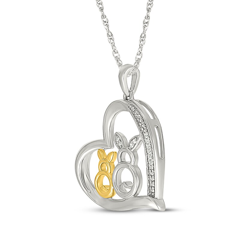 Main Image 2 of Diamond Accent Bunnies Tilted Heart Necklace Sterling Silver & 10K Yellow Gold 18&quot;