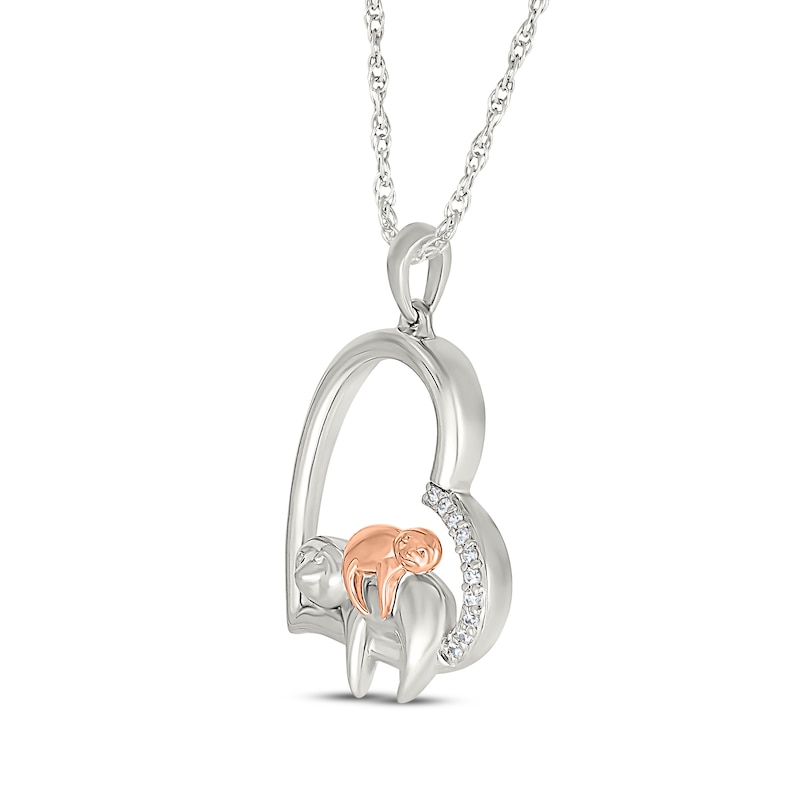 Main Image 2 of Diamond Sloths Tilted Heart Necklace 1/20 ct tw Sterling SIlver & 10K Rose Gold 18&quot;